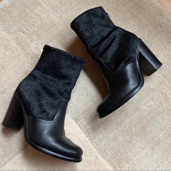 AllSaints Black Hessian Pony Hair Two Tone Leather Boots